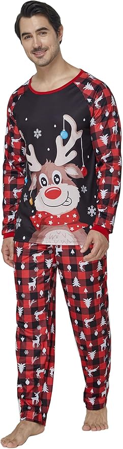 YIJIU Christmas Pajamas Cute Deer Print Long Sleeve Totem PJS Set