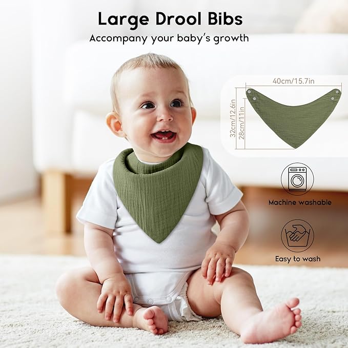 Yoofoss Muslin Baby Bibs 10 Pack 100% Organic Cotton 6-Layer Soft Absorbent Drool Bandana Baby Bibs for Drooling and Teething for Boys and Girls, Gradient Blue