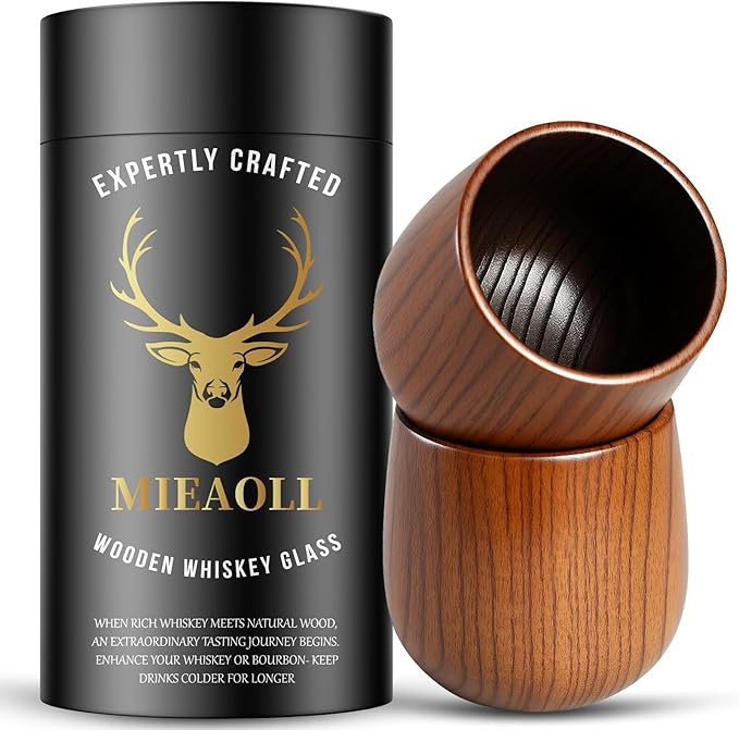 Wooden Whiskey Glass Gifts For Men - Charred Wood Bourbon Whiskey Glasses, Perfect for Men Who Have Everything, Gift for Dad or Boyfriend on Father's Day, Birthday, Christmas, Thanksgiving (2 Pack)