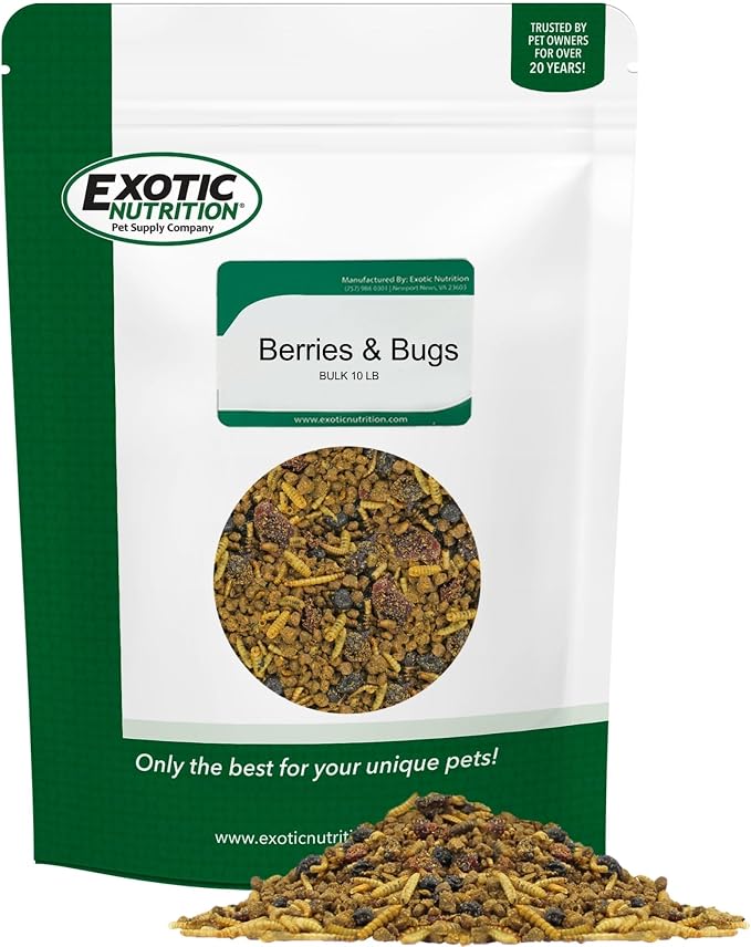 Berries & Bugs (10 lb.) - All Natural High Protein High Fiber Insectivore Diet with Fruit, Gut-Loaded Insects, & Healthy Vitamins - Hedgehogs, Sugar Gliders, Skunks, Opossums & Other Insectivores