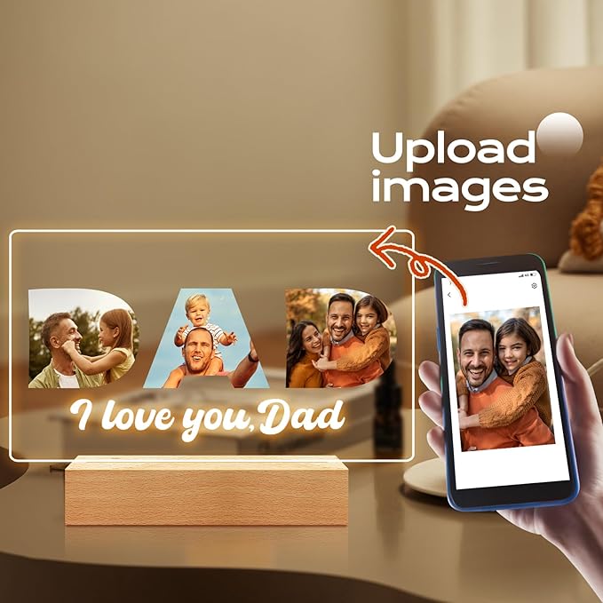 Personalized Picture Frame with Photos, Custom Photo Frame with Night Light, Custom Dad Frame, Personalized Dad Birthday Gifts, Personalized Father's Day Gifts for Dad from Daughter & Son