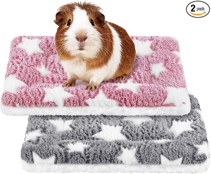 Eilyliafe 2 Pcs Rabbit Bunny Bed Soft Guinea Pig Bed Mat Washable Guinea Pig Bunny Pad Reversible Small Animal Bed Cage Liner for Hamster Rat Hedgehog Chinchilla Ferret (12.6×10 Inch)