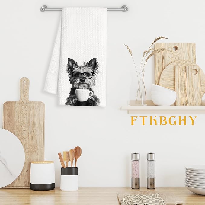 Funny Yorkshire Terrier Coffee Kitchen Towels, Yorkshire Terrier Gifts, Yorkie Gifts for Women Decorative Dish Hand Tea Towels for Kitchen Coffee Bar Decor, 16x24 Inch