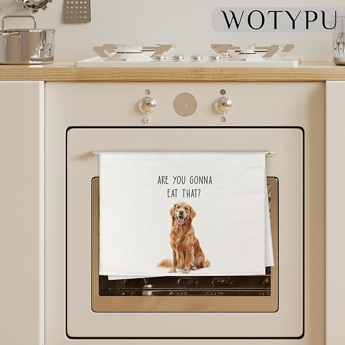 Funny Golden Retriever Gifts Kitchen Towels, Gifts for Golden Retriever Lovers Dish Tea Towels for Kitchen, are You Gonna Eat That Humorous Decorative Hand Towel, 16x24 Inch