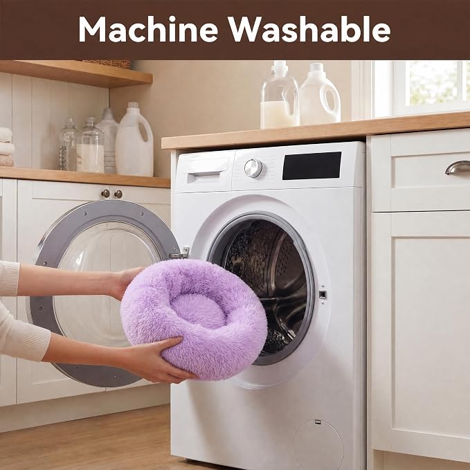 Tiny Dog Bed for Extra Small Dogs for Chihuahua Pomeranian Toy Poodle | 15 Inch Washable Puppy Bed,Soft Faux Fur Calming Donut Bed,Purple