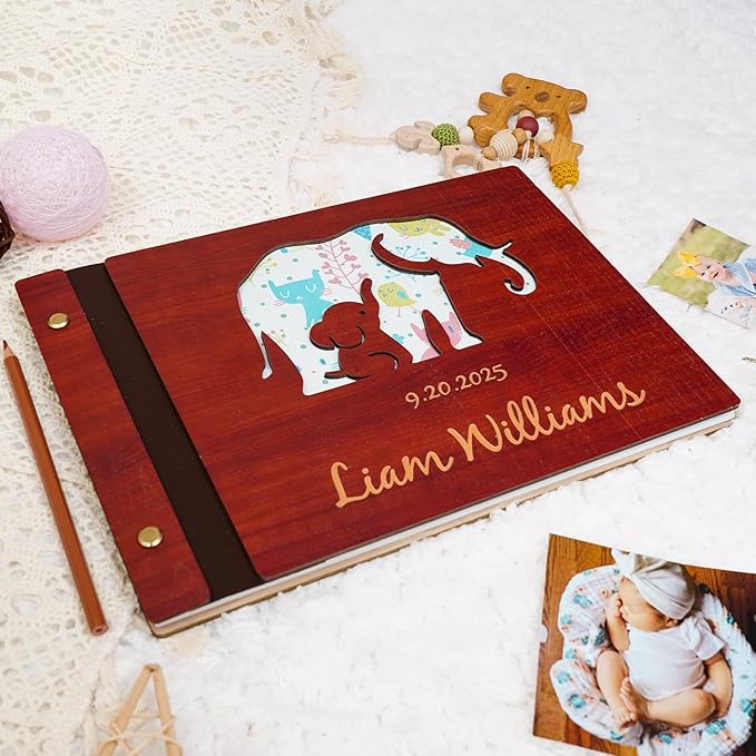 Personalized Wooden Photo Albums,Retro Style Travel Scrapbook with Writing Space,Family Photo Albums Couples Memory Book,DIY Adventure Book for Wedding Family Travel Birthday Baby Shower