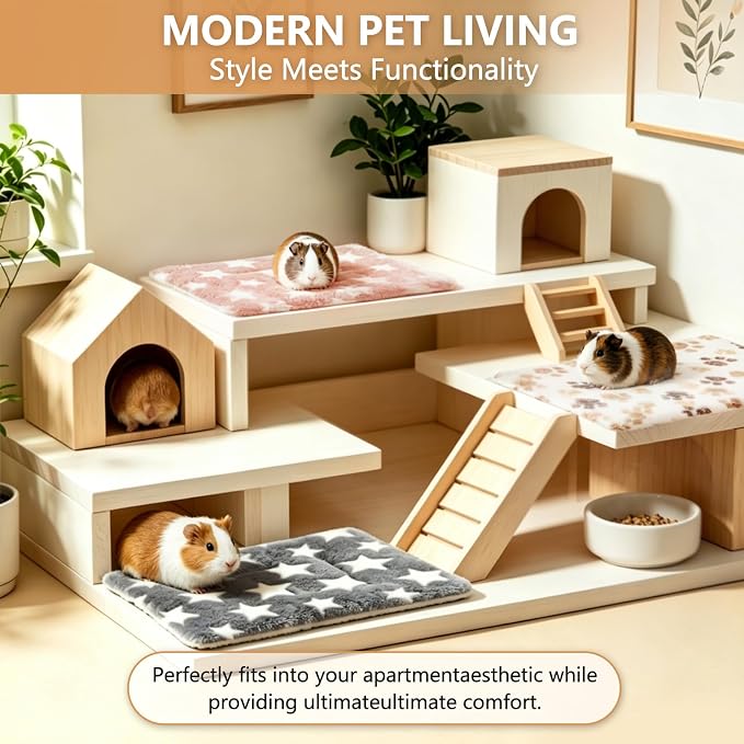3 Pack Bunny Bed, 12.6"x9.8" Guinea Pig Bed, Washable Warm Small Pet Mat | Soft Small animal bed, machine washable, cage liner for rabbit hamster chinchilla ferret, cozy sleeping pad, 3 colors