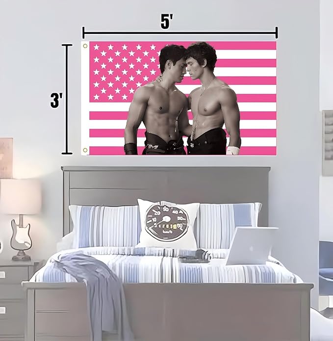 WENWELL Heated Rivalry American Flag Tapestry, Pink USA Design, 3x5 Feet, Polyester with Brass Grommets, Wall Decor for Bedroom