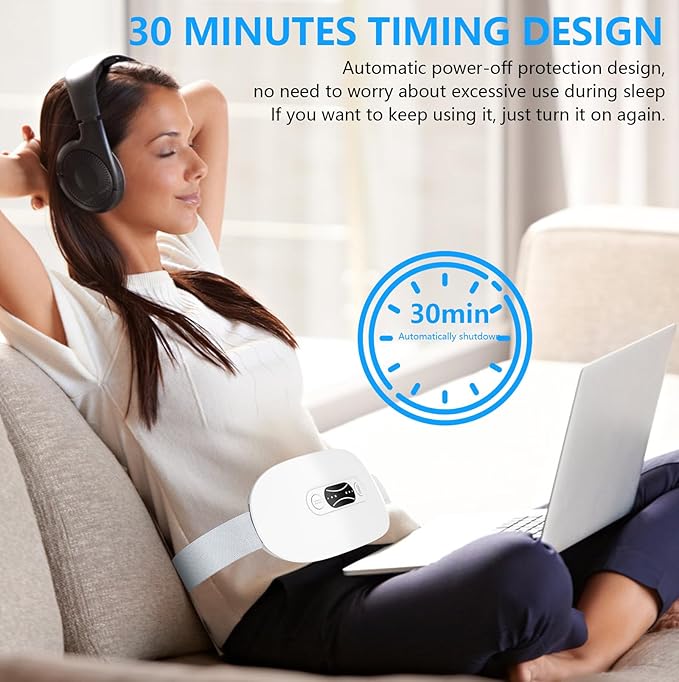 LISACOOL Portable Ccordless Heating Pad for Period Cramps Electric Waist Belt Device Portable Heatings Pad with 3 Heat Levels and 3 Massage Modes Birthday Gifts for Women and Girls (White)