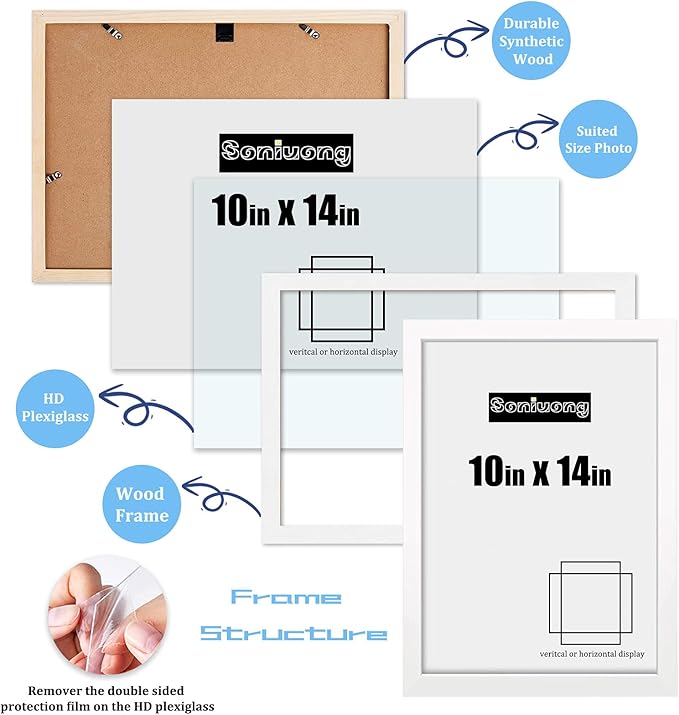 10x14 inch Wood Picture Frames for Wall Hanging,Diamond Painting Frames Rectangle Baby Scan Picture Frame for Family Walls Decoration,Anniversary,Wedding,Christmas,Halloween,Shower,Certificate (White)