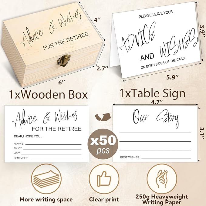 50PCS Retirement Wishes Cards Box for Retirement Party Decorations Favors & Gifts for Women or Men
