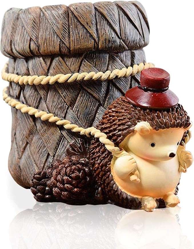 Lependor Cute Hedgehog Desk Pen Pencil Pot Holder, Toothbrush Holder, Resin Desktop Organizer Container, Stationery Storage, Office Desk Decoration, Study Bookshelf Decor - Work
