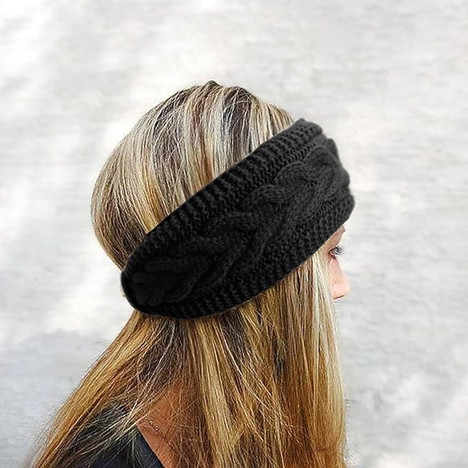 AQOKKA Knit Winter Headbands for Women Fuzzy Wool Fleece Lined Ear Warmers Elastic Turban Crocheted Head Wrap Winter Accessories for Women Cold Weather