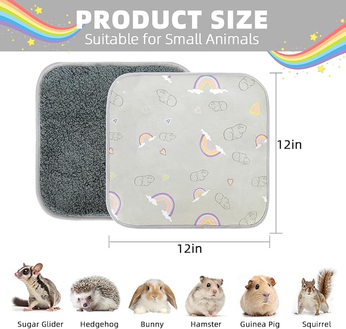 Homimp 4 Pack Guinea Pig Cage Liners,Washable Small Animal Bedding,Waterproof Reusable & Anti Slip Guinea Pig Pee Pad Fast and Super Absorbent Mat for Small Animal Rabbit Bunny Hamster,Grey 12"x12"