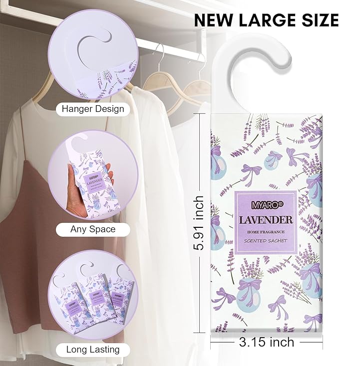 MYARO 12 Packs Lavender Large Scented Sachets for Drawer and Closet, Long-Lasting Hanging Sachet Bags Closet Deodorizer Scented Home Air Fresheners for Women Chritsmas Gift