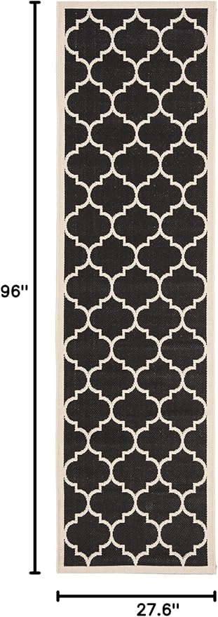 SAFAVIEH Washable Rug Outdoor Courtyard Collection - 2'3" x 8' Runner, Black & Beige, Non-Shedding & Easy Cleaning, Ideal for Patio, Entryway, Mudroom, Hallway, Kitchen (CY6914-266)