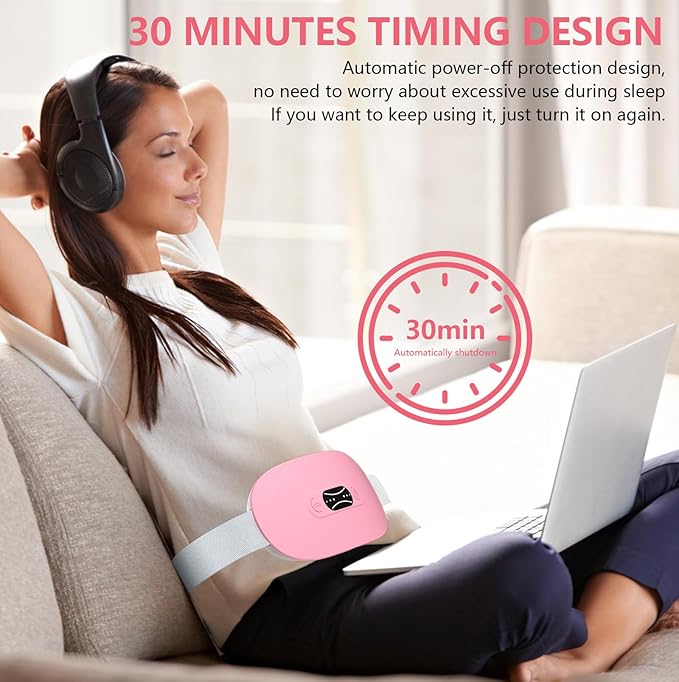 LISACOOL Portable Ccordless Heating Pad for Period Cramps Electric Waist Belt Device Portable Heatings Pad with 3 Heat Levels and 3 Massage Modes Birthday Gifts for Women and Girls (Pink)