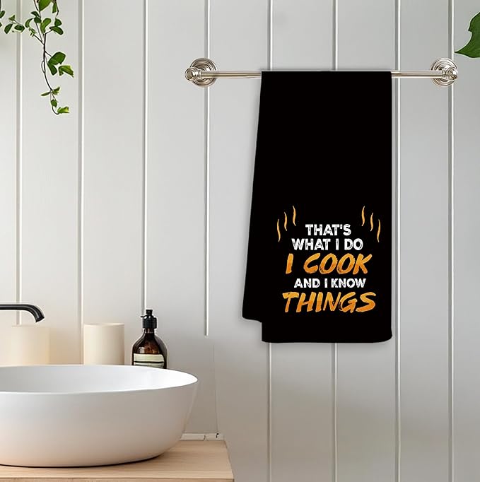 Funny Kitchen Towels, Cooking Lover Gifts Dish Tea Towels for Kitchen Decor, Chef Towel,That's What I Do I Cook and Know Things Decorative Hand Towels, Cooking Gifts for Women, 16x24 Inch