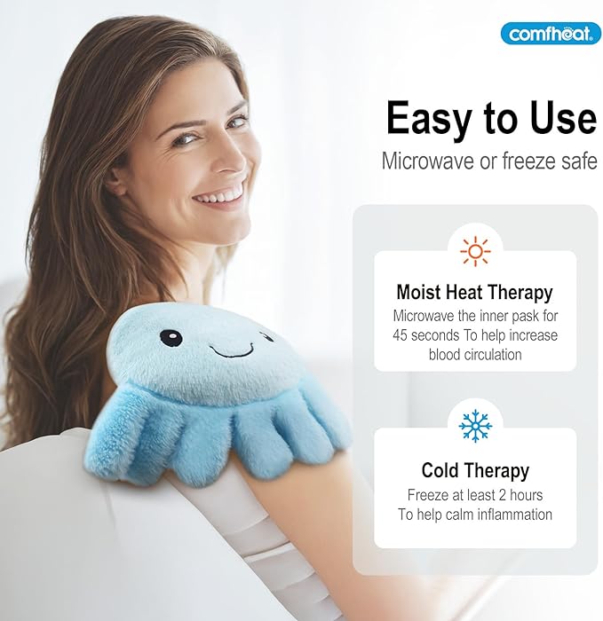Octopus Microwave Heating Pad for Pain Relief, Unscented Microwavable Heating Pads for Cramps, Neck Shoulder, Muscles, Small Natural Heat Pack Moist Heat with Washable Cover