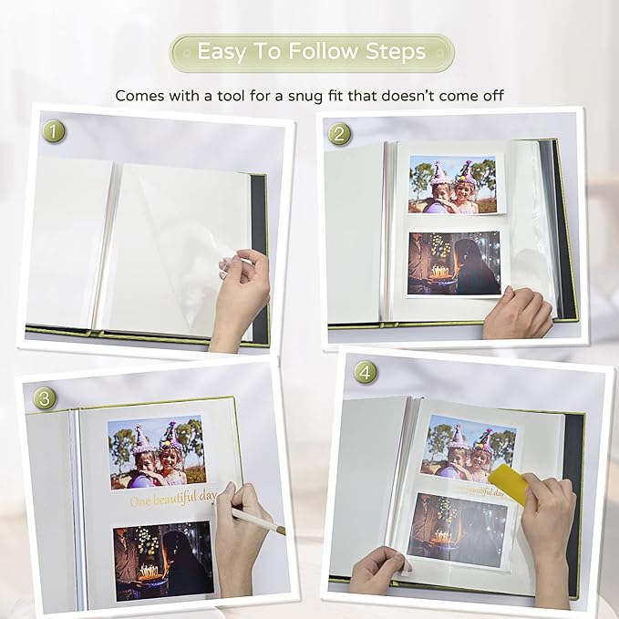 Popotop Large Photo Album Self Adhesive 4x6 5x7 8x10 Scrapbook Album DIY Picture Book,Gifts for Mom,Family Baby and Wedding,with Metal Pen and Plastic Board