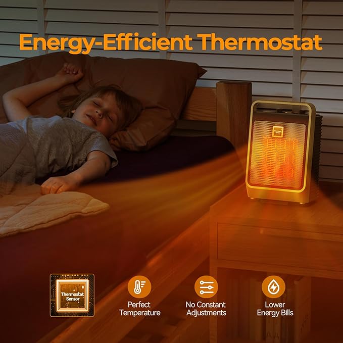 Space Heaters for Indoor Use, 1500W Portable Electric Heater with Thermostat, Ceramic Heater for Room Bedroom Office Under Desk with 3 Heating Levels, Safe Tip-Over Protection (Gold)