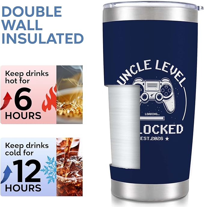 Uncle Level Unlocked Tumbler 20oz - Uncles Gifts Birthday Pregnancy Announcement Baby Gift for Promoted to Uncle 2026, You’re Going to Be an Unkie - Christmas, Father’s Day, Valentine Present