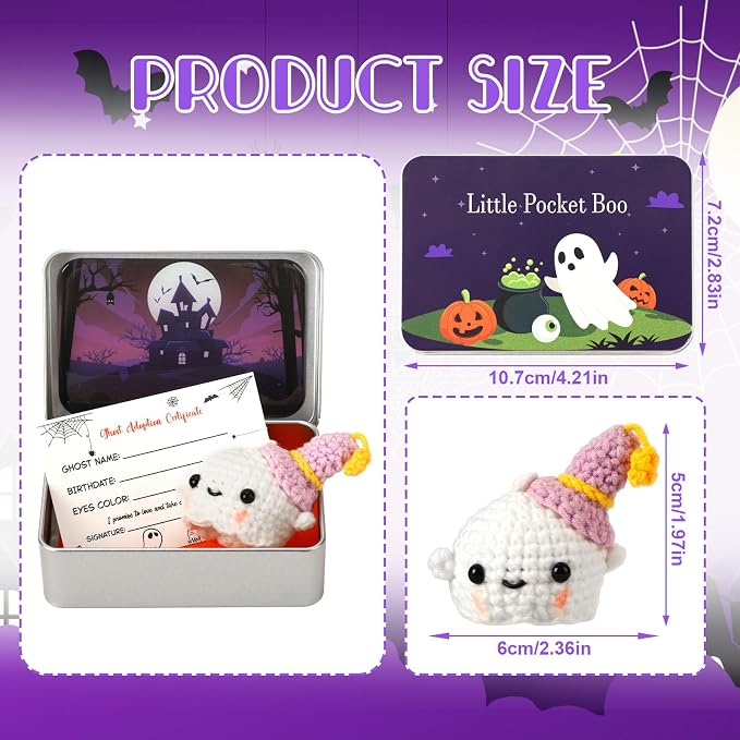 Little Pocket Boo Cute Ghost in Box Adopt a Ghost Summerween Gift | Pocket ghost in a mini tin, a cute desk gift and Halloween collectible for coworkers, friends and spooky season fun