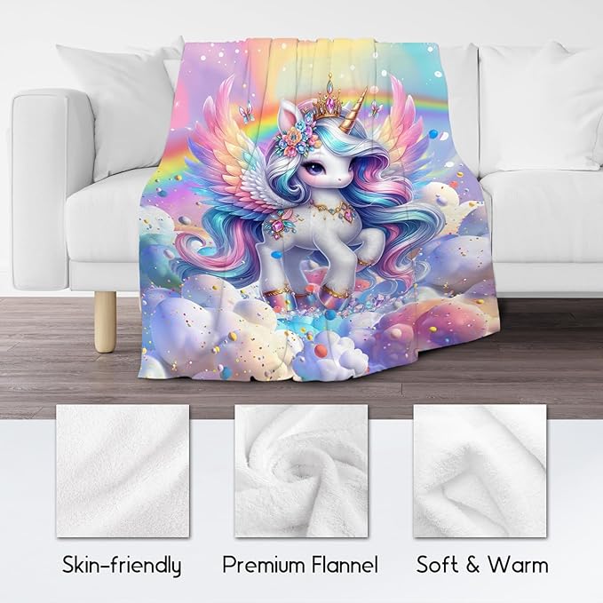 Unicorn Blankets Girls Gifts - 30x40 Inches Cute Throw for Kids - Cozy Soft Fleece Blanket for Couch Bed