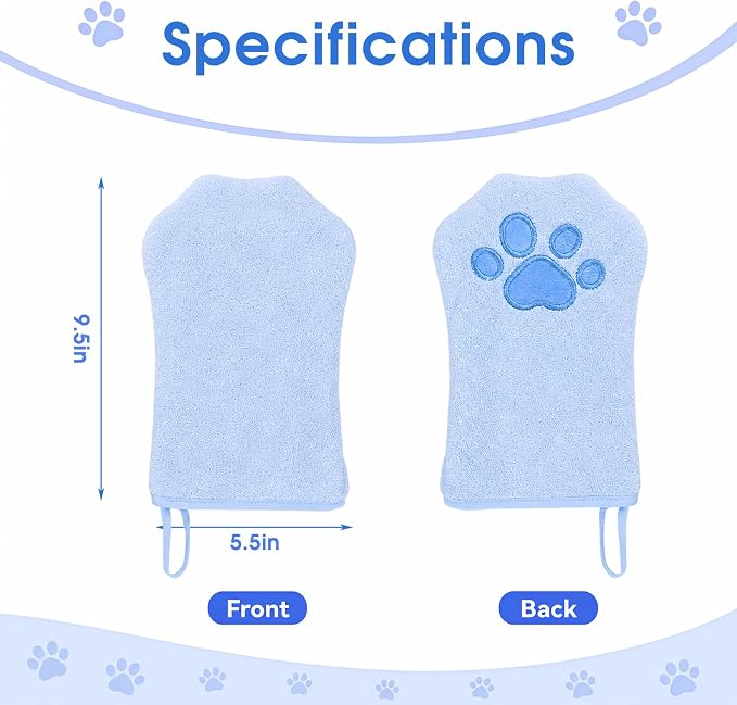 A Pair of Microfiber Reusable Pet Grooming Towel Gloves, Machine-Washable Double-Sided Bath Mitts, Dirt & Odor Removal Cleaner for Dog and Cat Paws & Coat (Blue)