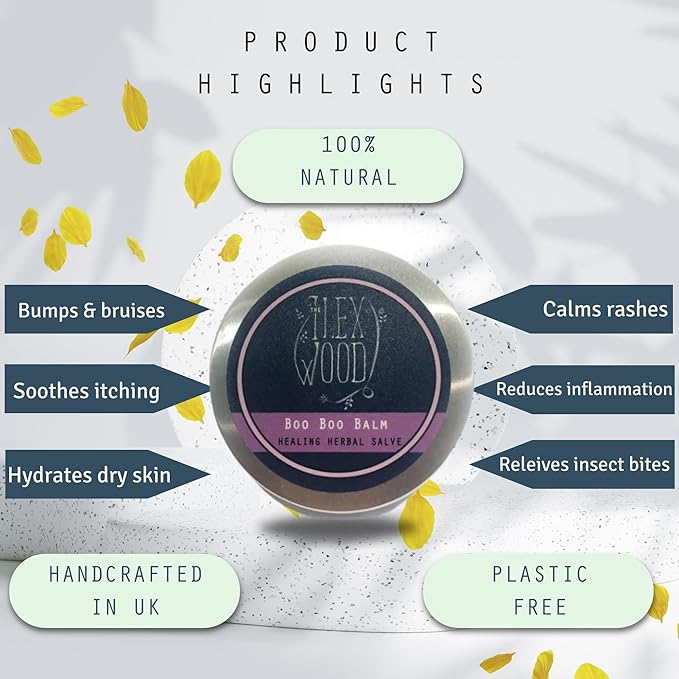 The Ilex Wood - Herbal Healing Salve Boo Boo Balm - For skin irritation, scrapes, bites and stings, palm oil free, cruelty free, plastic free, handcrafted - 3.38 fl oz (100ml)