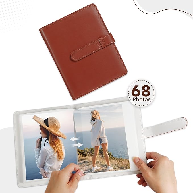 Lifting Photo Album 4x6 with 68 Pockets，Premium Vegan Leather Cover Small Photo Album Book，Mini Picture Album for Family Birthday Anniversary Baby Vacations (Brown)