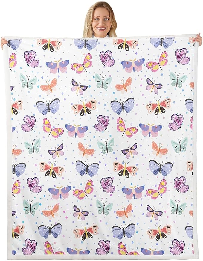 Feelyou Colorful Butterfly Fleece Throw Blanket Twin 60"x80" Kids Girls Sherpa Blanket Plush Fuzzy for Bed Couch Chair Living Room, Butterflies Lover Bed Blanket Room Decor
