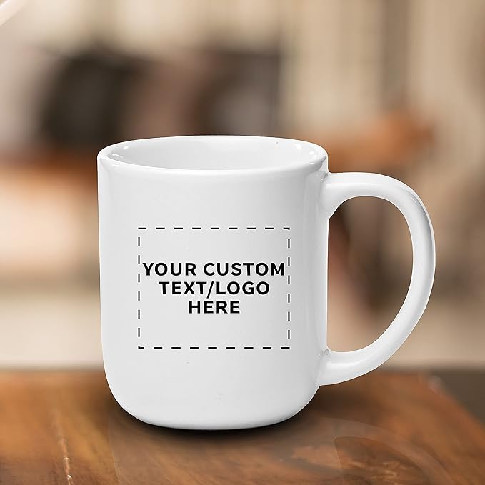 DISCOUNT PROMOS Custom Vibrant Color Glossy Ceramic Mugs 16 oz. Set of 10, Personalized Bulk Pack - Perfect for Tea, Espresso, Cappuccino, Hot Cocoa - White