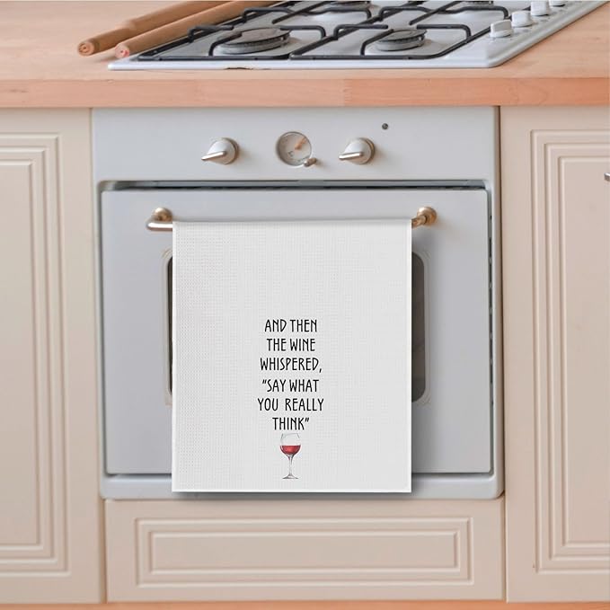 Funny Wine Kitchen Towels, and When The Wine Whispered Decorative Dish Tea Towels for Home Bar Decor, Funny Saying for Kitchen Decor, 16x24 Inches