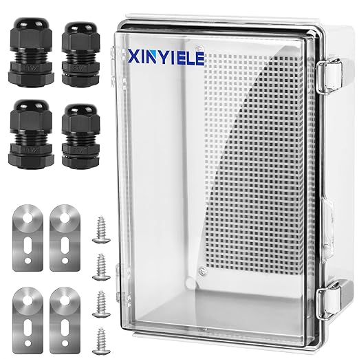 Waterproof Outdoor Project ABS Plastic Junction Box IP67 Weatherproof Dustproof Enclosure with Hinged Cover, Mounting Plate,Wall Brackets for Power Project (Clear, 11"x7.5"x5.5")