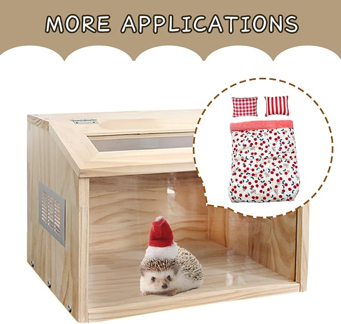 Warm Cozy Hedgehog House Bed with 2 Small Pillows, Winter Sack for Hamster, Sugar Glider, Cuddle Pouch for Small Pets Cage Accessories