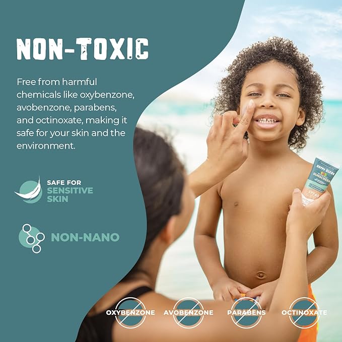 SPF 45 Reef Safe Mineral Sunscreen for Kids & Sensitive Skin with Non-Nano Zinc Oxide, Non Toxic Kids Sunscreen for Face & Body, Natural Organic Sunblock, Travel Size, Vegan 2.5 Fl Oz