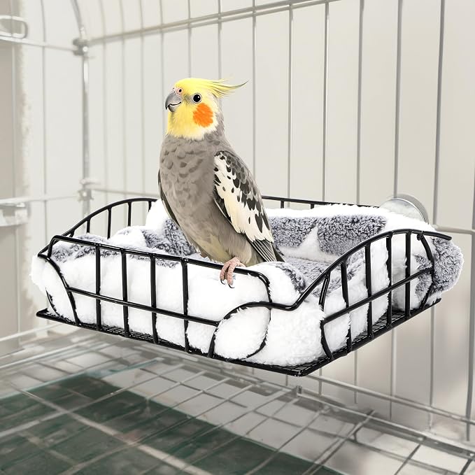 Metal Rat Cage Hanging Platform with Mat, Chew Proof | Rat Hammock Basket Squirrel Cage Bed Platform Accessories, Small Animal Habitat for Hamster, Hedgehog, Chinchilla Pig, Black