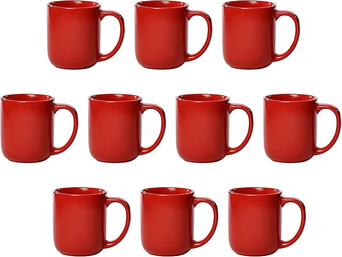 DISCOUNT PROMOS Vibrant Color Glossy Ceramic Mugs 16 oz. Set of 10, Bulk Pack - Perfect for Tea, Espresso, Cappuccino, Hot Cocoa - Red
