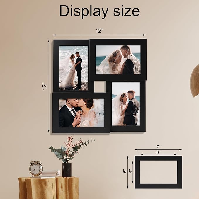4x6 Collage Picture Frame,4 Photo Frame with Real Glass,Family Picture Frame Collage Wall Hanging or Tabletop Display,Black