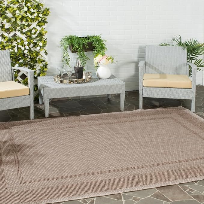 SAFAVIEH Courtyard Collection 6'7" x 9'6" Beige/Brown CY8477 Indoor/ Outdoor Waterproof Easy Cleaning Patio Backyard Mudroom Area Rug
