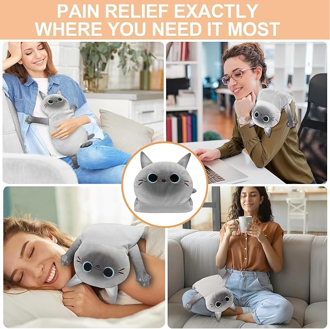 Microwave Heating Pad for Cramps Pain Relief, 22 * 13'' Moist Microwavable Stuffed Animal Period Menstrual Heating Pads for Back, Neck Shoulder and Knee, Big Siamese Cat