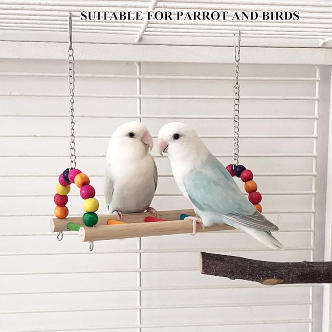 2 Pack Parrot Toys, Parrot Wooden Toys Long Tailed Bird Toys with Pure Natural Corn Sticks and Pure Natural Pine Cones, Fun Bird Cage Accessories