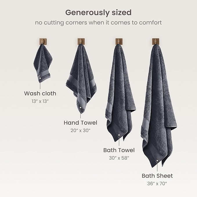 BIOWEAVES 100% Organic Cotton Bath Sheet Set of 2 | Soft Oversized Bath Towels | 700 GSM Premium Bath Towel Sheet Set GOTS Certified - Charcoal