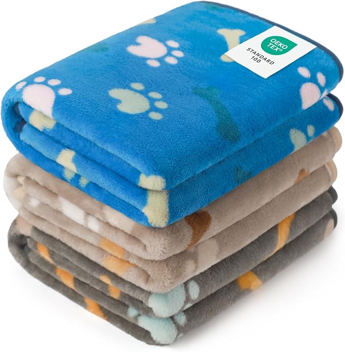 Luciphia 3 Pack Cute Dog Blankets Soft Fleece for Small Puppy Cat,23"x16" | Fuzzy Flannel Small Pet Blanket Washable, Cute Paw Print for Crate Car Bed. Puppy Essential,Cat Stuff Gifts,Small