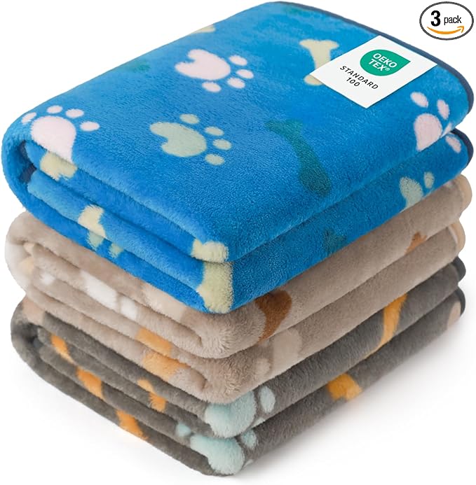 Luciphia 3 Pack Cute Dog Blankets Soft Fleece for Small Puppy Cat,41"x31" | Fuzzy Flannel Small Pet Blanket Washable, Cute Paw Print for Crate Car Bed. Puppy Essential,Cat Stuff Gifts,Large