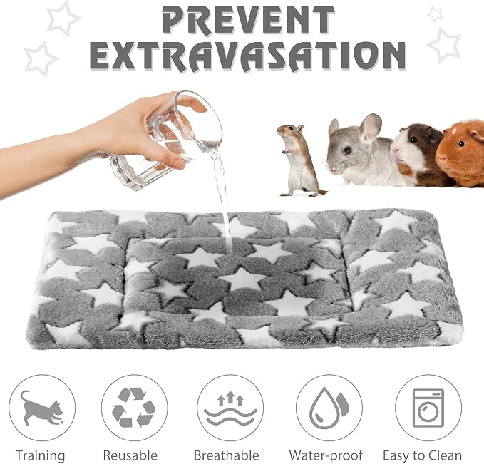 Haull 4 Pcs Waterproof Guinea Pig Bedding Soft Dog Cat Bed Crate Mat Small Animal Plush Cage Liners Rabbit Bunny Kennel Pad Reversible Cozy Pee Thickened Hamster Pad(Gray Star,13 x 10 Inch)