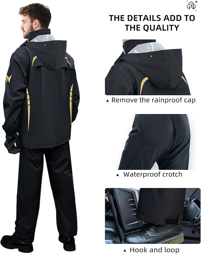 Men's Waterproof Rain Suit Rain Gear Jacket and Pant Outdoor Packable Lightweight Breathable Hooded Raincoat