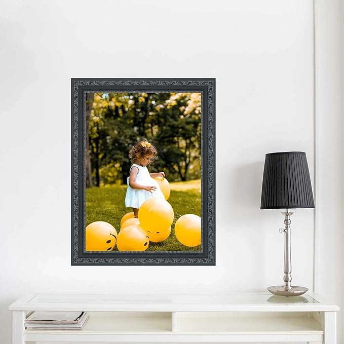 M Modern Memory Design 15x24 Black Picture Frame - Classic Wood Antique Vintage Bead Framing - Wall Mount Acrylic Glass 15x24 Frame
