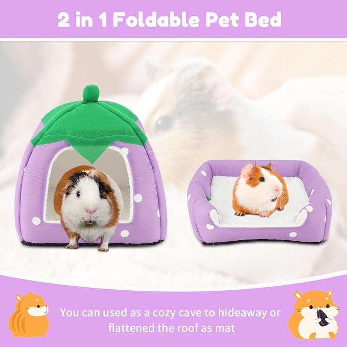 BWOGUE Guinea Pig Bed Hideout, Washable Hamster Cave for Small Animals | Removable Cushion for Cleaning, Warm Fleece Nest, Washable Bed, 10 x 9.8 x 9 in, Dwarf Rabbits Hedgehogs